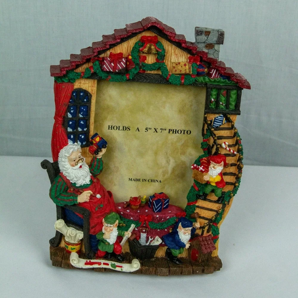 Grandeur Noel Santa Workshop Photo Frame 5x7 Christmas Holiday Decor Resin 2000